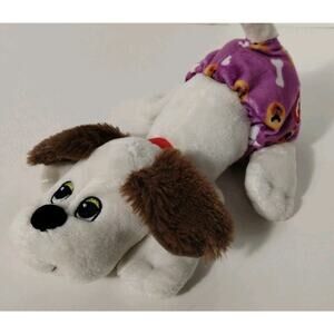 Pound Puppies Newborns Plush 2023 White Puppy Brown Ears Dog W/ Purple Diaper 8"